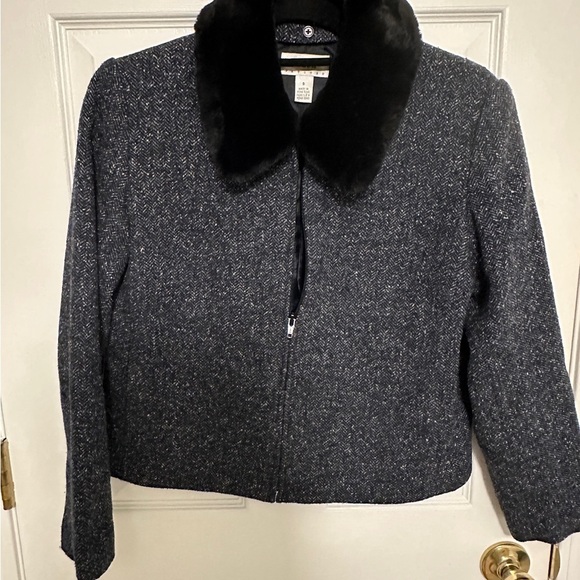 Talbots Black and Gray Blazer with Plush Collar - Picture 1 of 4